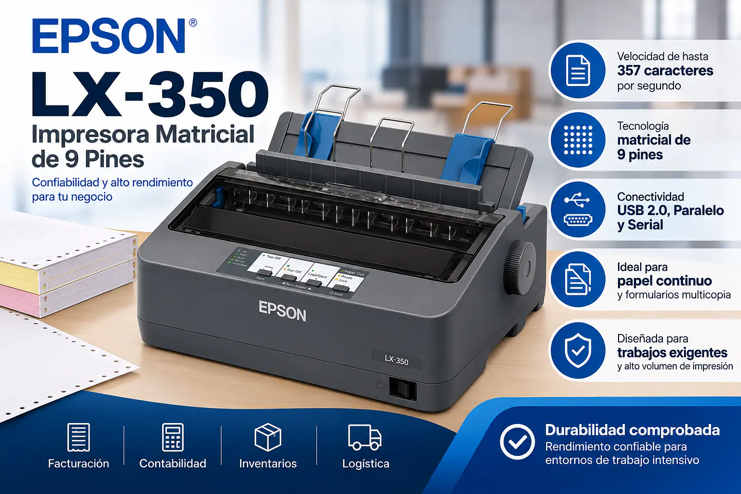 Impresora Matricial Epson LX-350 de 9 Pines USB, Paralelo y Serial 1