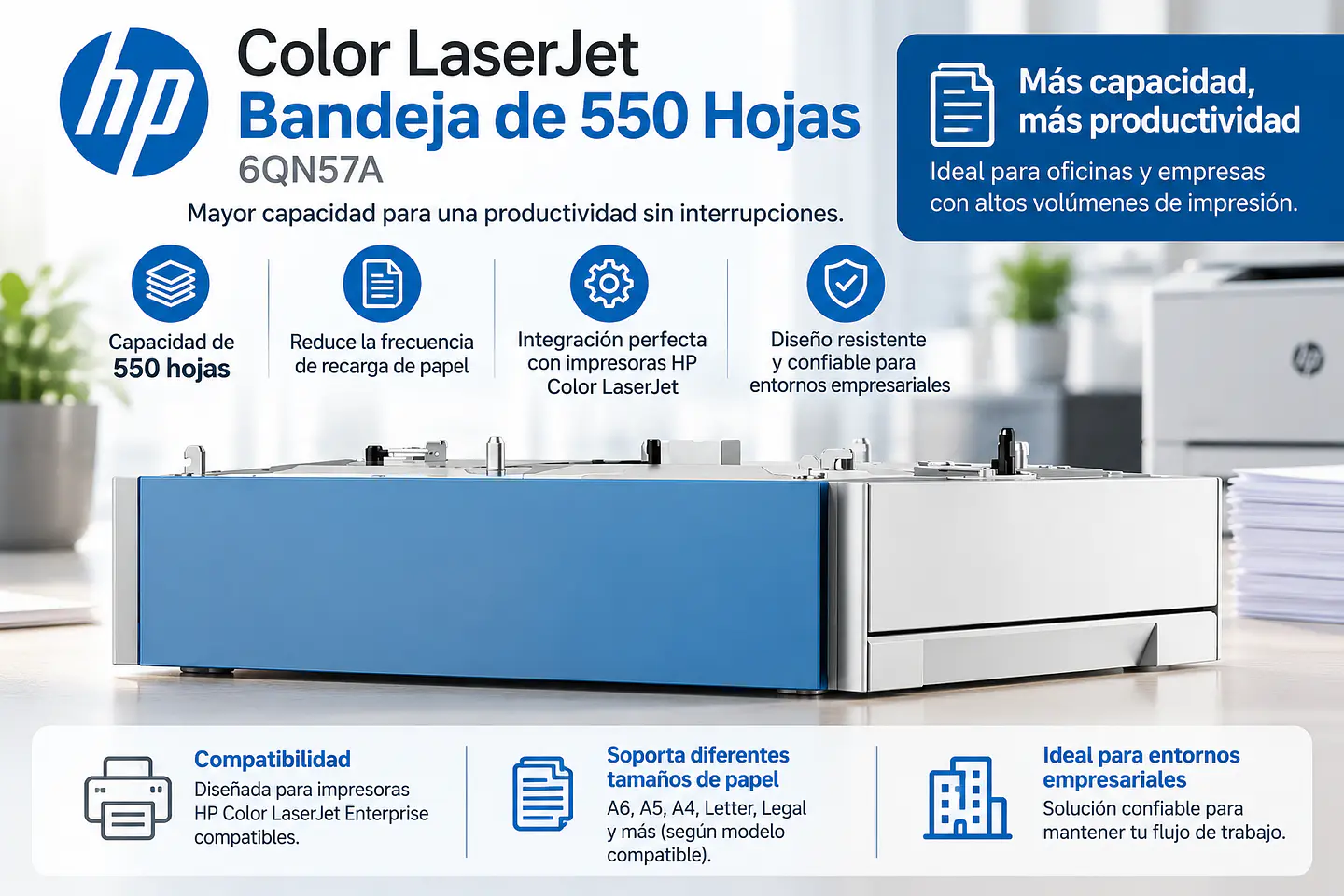 HP Color LaserJet Bandeja 550 Hojas 6QN57A 2