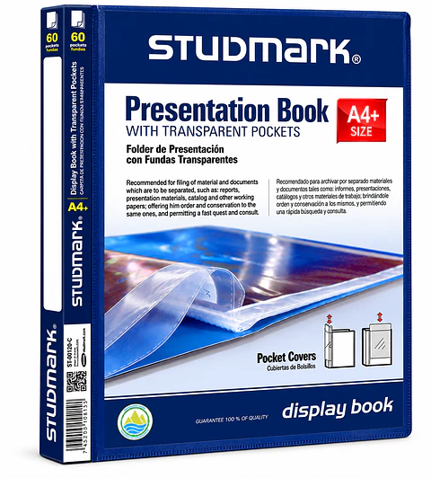 Folder Studmark A4 con 60 Fundas Transparentes para Documentos y Presentaciones