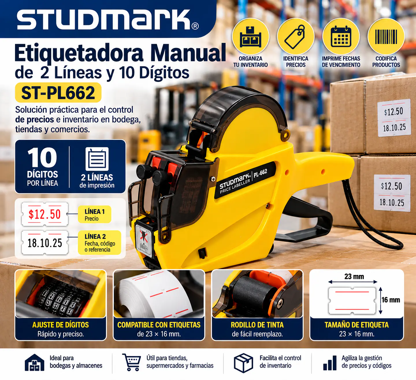 Etiquetadora Studmark 2 Líneas 10 Dígitos ST-PL662 2
