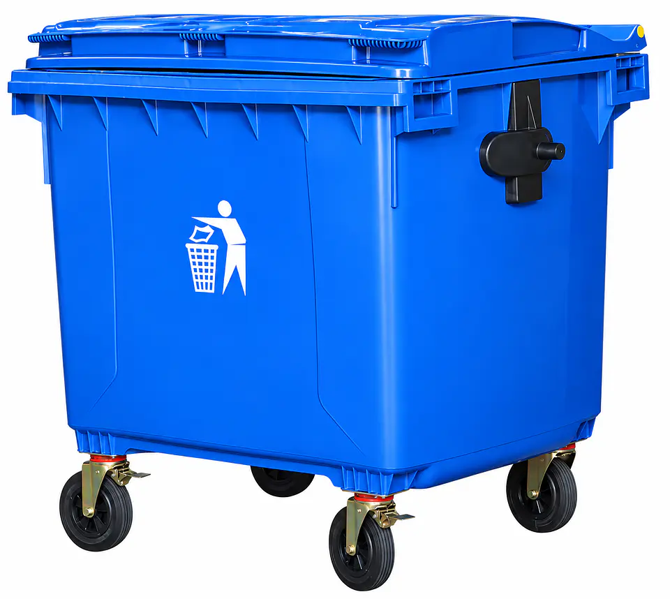 Contenedor de Basura Industrial SiClean 1100 Litros (290 Galones) con Tapa, 4 Ruedas y Frenos 1