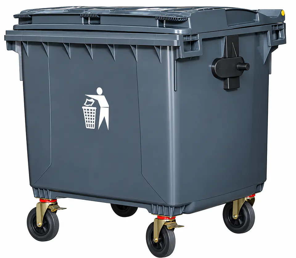 Contenedor de Basura Industrial SiClean 1100 Litros (290 Galones) con Tapa, 4 Ruedas y Frenos 2