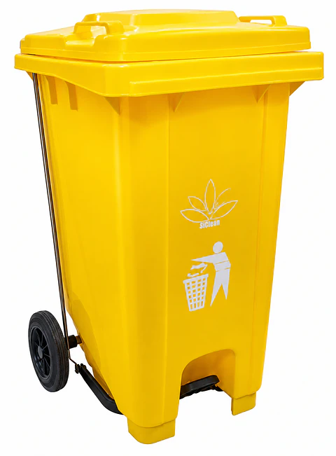 Basurero Industrial SiClean de 100 Litros (26 Galones) con Pedal, Tapa y Ruedas para Comercios, Oficinas y Hospitales