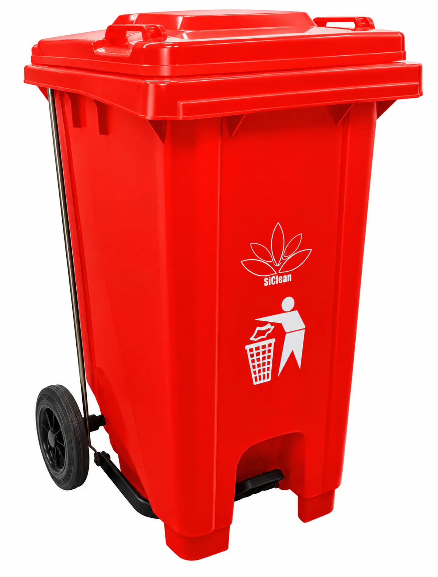 Basurero Industrial SiClean de 100 Litros (26 Galones) con Pedal, Tapa y Ruedas para Comercios, Oficinas y Hospitales 4