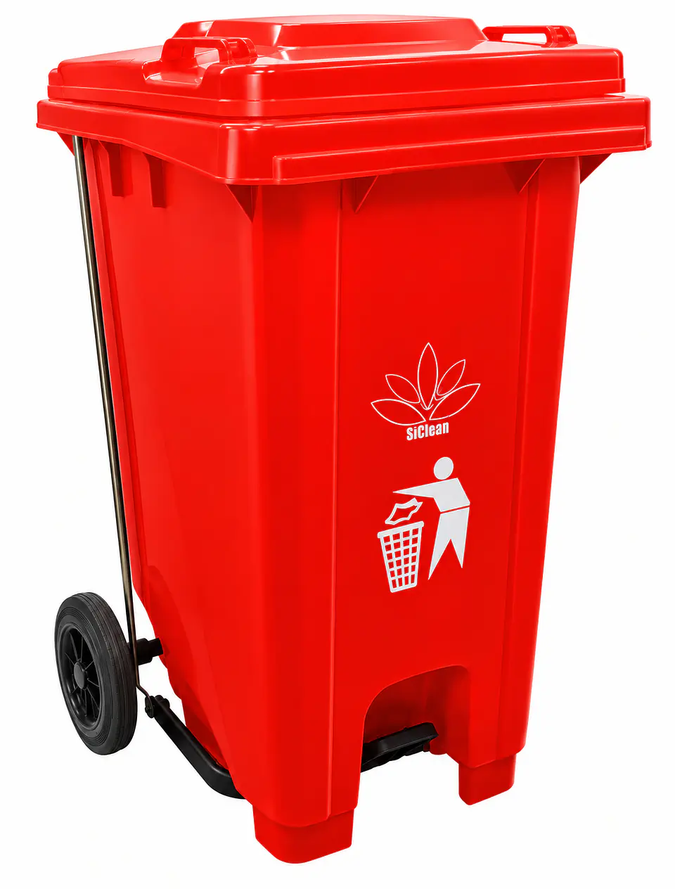 Basurero Industrial SiClean de 100 Litros (26 Galones) con Pedal, Tapa y Ruedas para Comercios, Oficinas y Hospitales 4