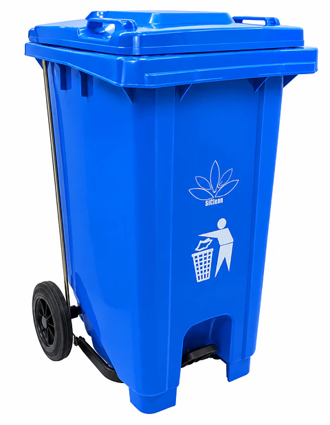 Basurero Industrial SiClean de 100 Litros (26 Galones) con Pedal, Tapa y Ruedas para Comercios, Oficinas y Hospitales