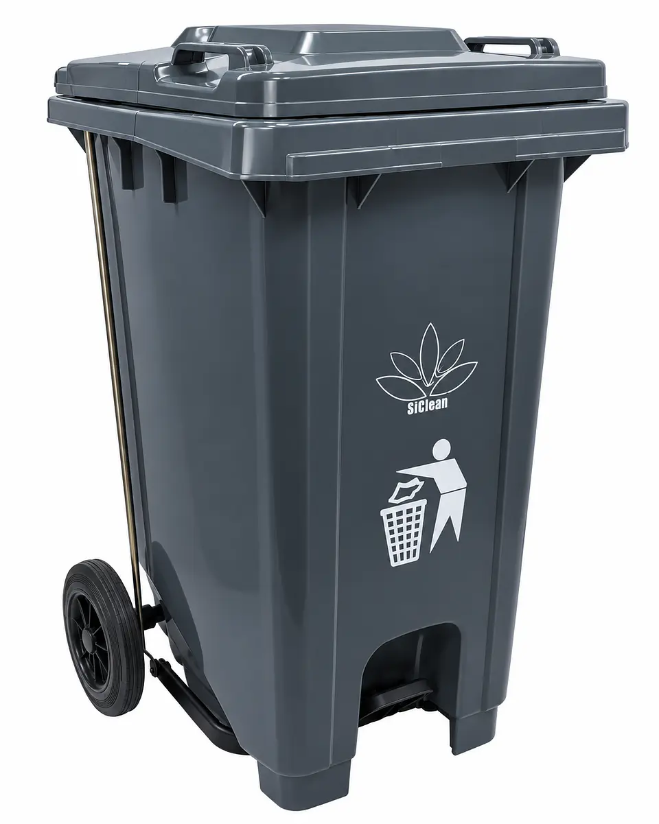 Basurero Industrial SiClean de 100 Litros (26 Galones) con Pedal, Tapa y Ruedas para Comercios, Oficinas y Hospitales 3