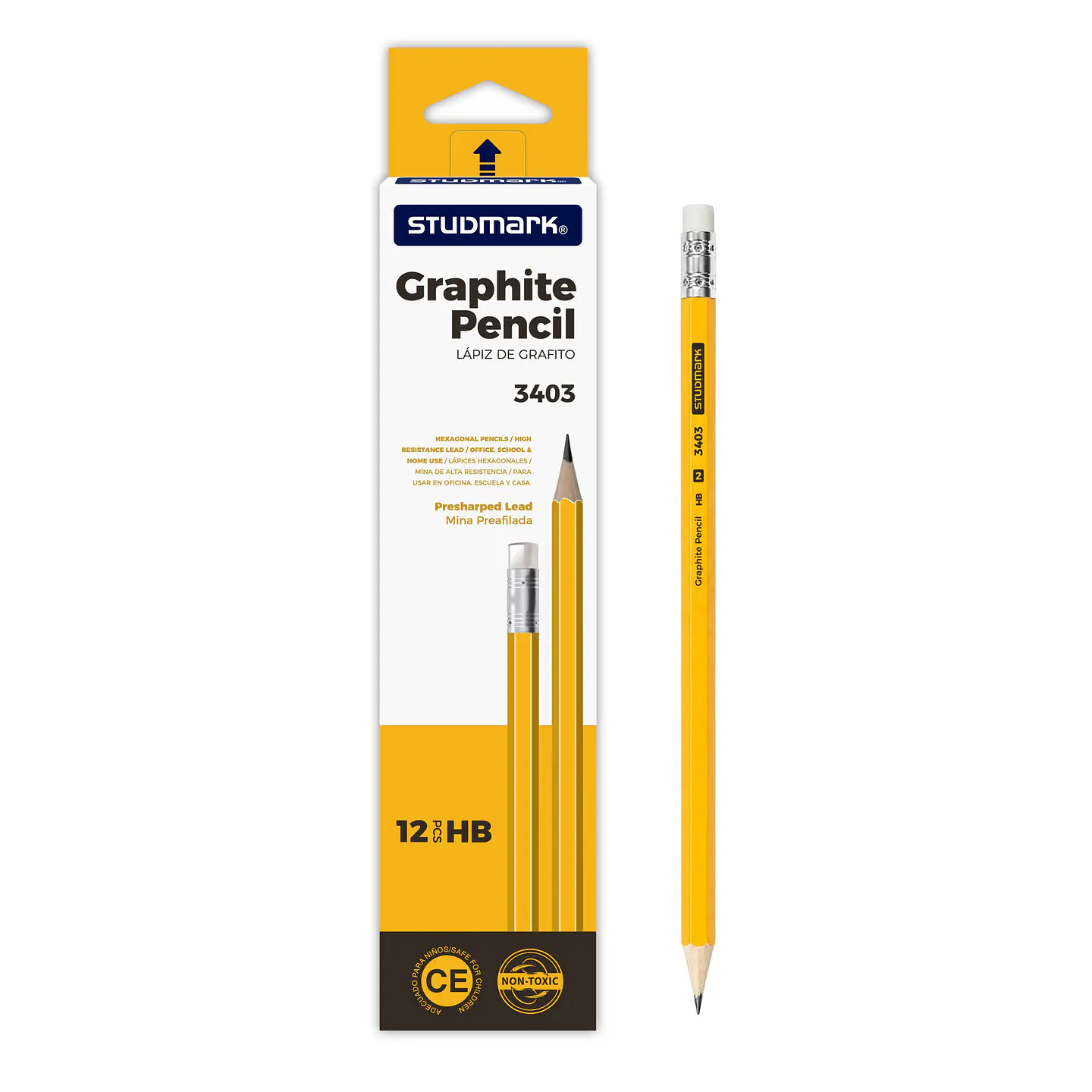 Lápiz de Grafito Studmark HB No. 2 con Borrador, Caja de 12 Unidades ST-03403 1