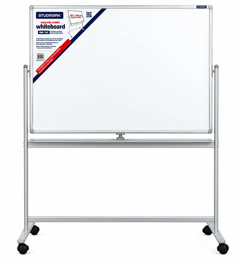Pizarra Blanca Magnética Móvil 90 x 120 cm con Soporte y Ruedas