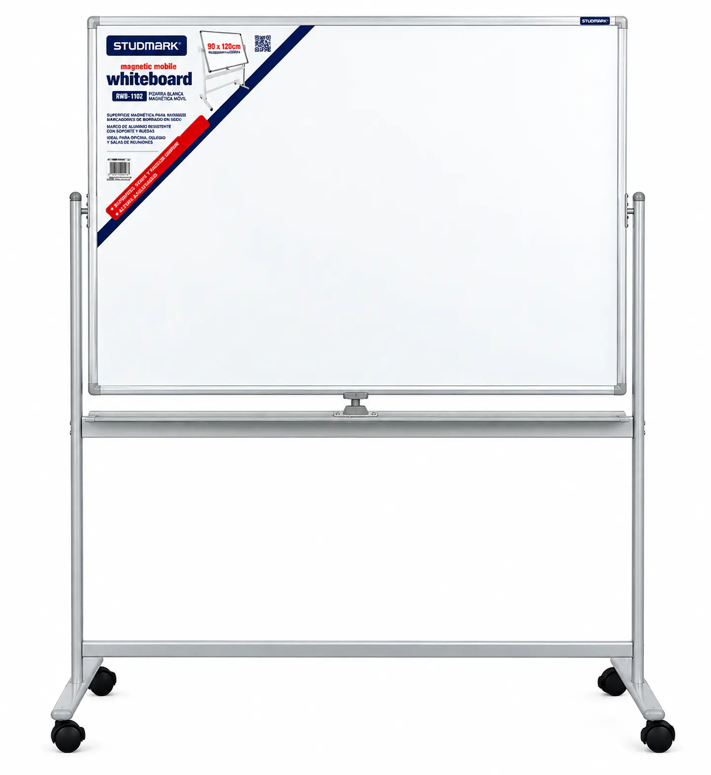 Pizarra Blanca Magnética Móvil 90 x 120 cm con Soporte y Ruedas 1