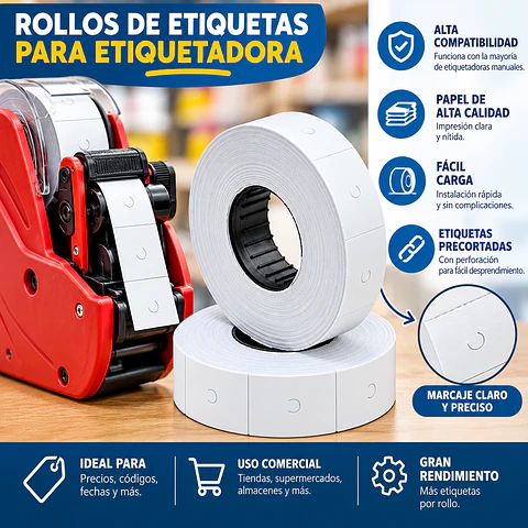 10 Rollos Etiquetas Studmark Blancas 500 Etiquetas