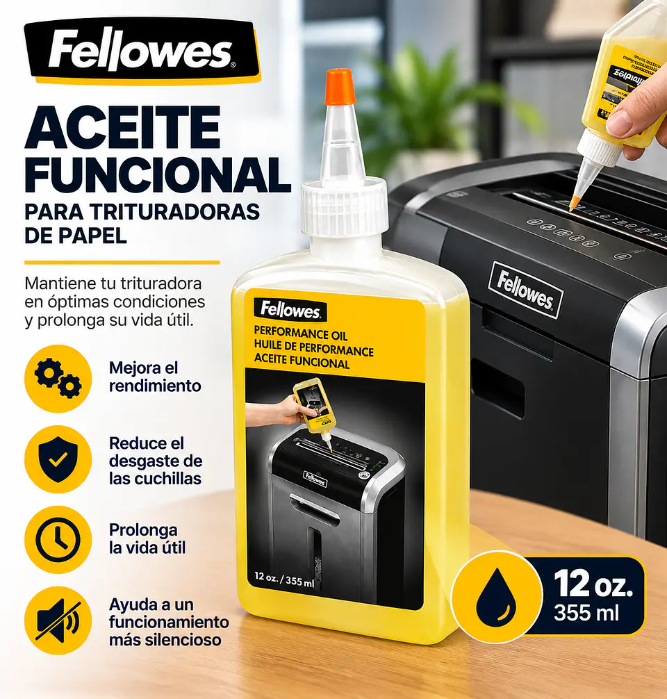 Aceite Lubricante Fellowes para Trituradoras de Papel | 120 ml y 355 ml 3