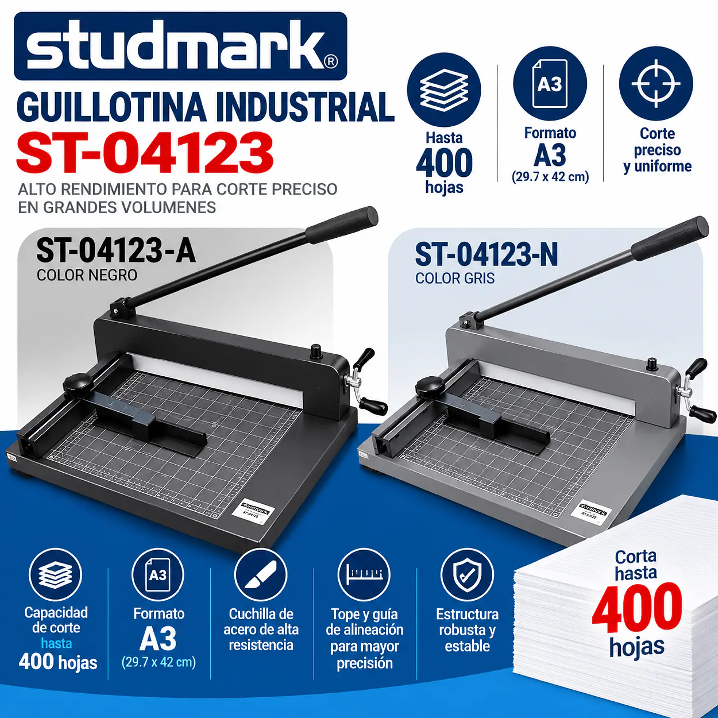 Guillotina Industrial Studmark ST-04123 A3 de 400 Hojas – Gris o Negra 3