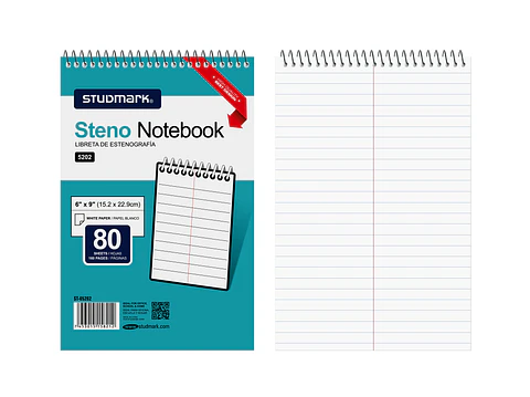 Libreta de Estenografía Studmark ST-05202 6 x 9 Pulgadas, 80 Hojas, Rayada y Espiral Superior
