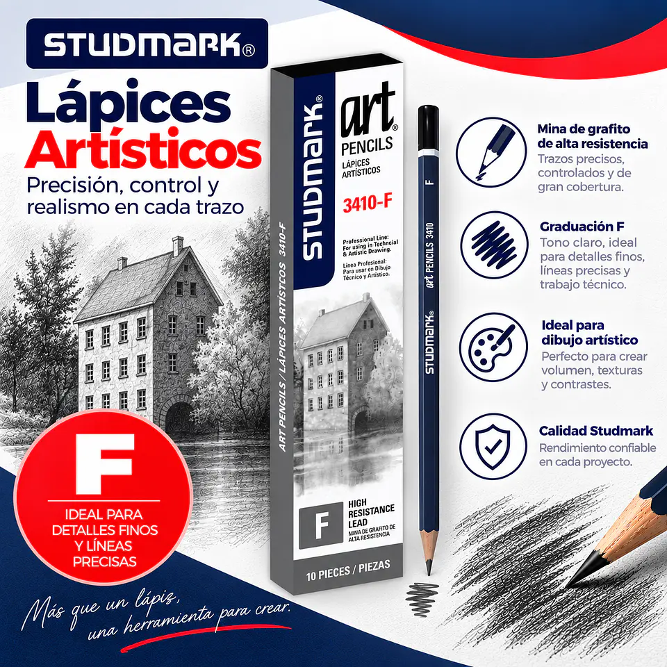 Lápices de Grafito Studmark para Dibujo Artístico y Técnico | Graduaciones H, HB, B, 2B a 8B y F 10