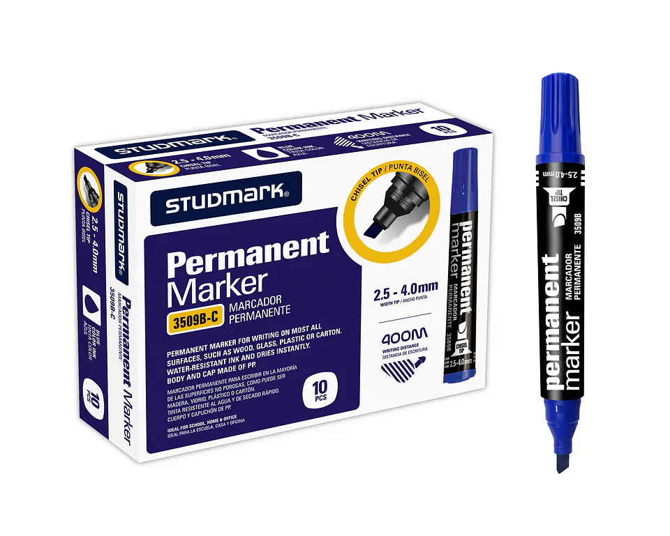 Marcador Permanente Studmark Punta Biselada Colores Surtidos 3