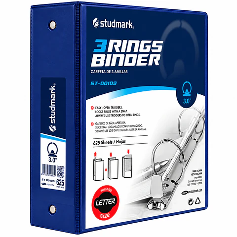 Portafolios Studmark de 3 Pulgadas con 3 Anillos para 625 Hojas Tamaño Carta