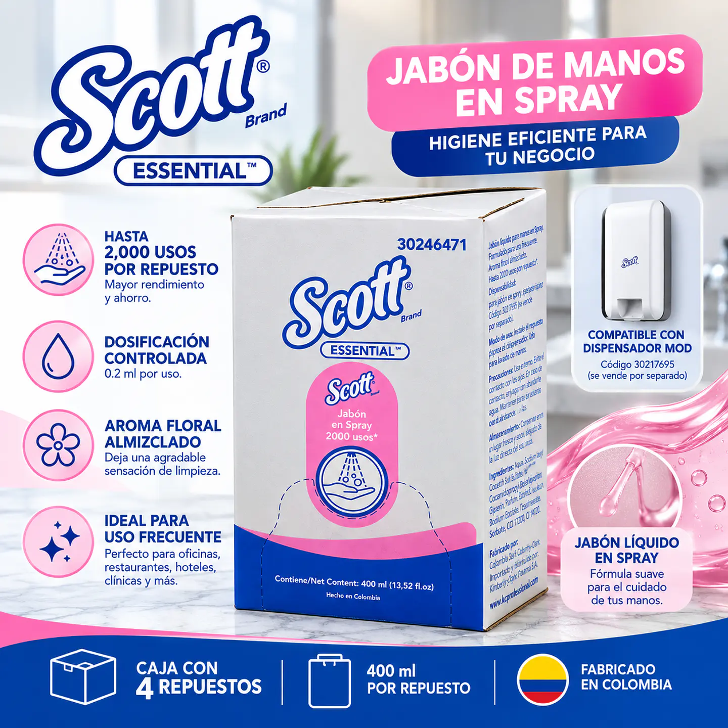 Jabón de Manos Scott Essential en Spray 400 ml x 4 Repuestos – Kimberly-Clark Professional 2