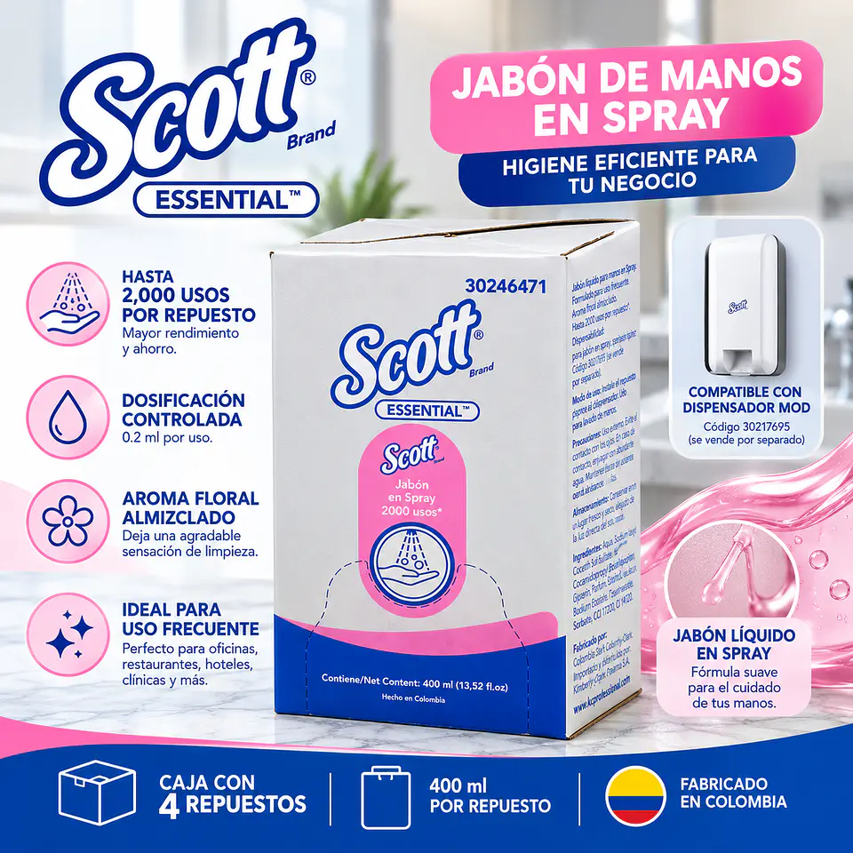 Jabón de Manos Scott Essential en Spray 400 ml x 4 Repuestos – Kimberly-Clark Professional 2