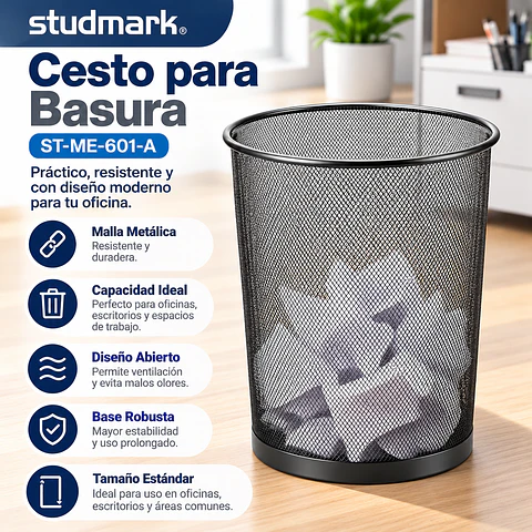 Cesto para Basura de Malla Metálica Studmark | Papelera de Oficina | ST-ME-601-A