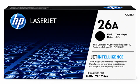 Tóner HP 26A Negro CF226A Original para Impresoras HP LaserJet Pro M402 y M426 – Rendimiento de 3,100 Páginas