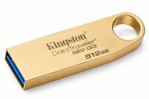 Memoria USB Kingston DataTraveler SE9 G3 de 512GB USB 3.2 Gen 1 Tipo A con Carcasa Metálica Dorada para PC y Laptop