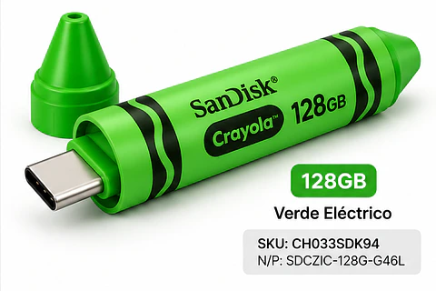 Memoria USB-C SanDisk Crayola de 64GB, 128GB y 256GB – Pendrive Tipo Crayón en Colores Azul, Verde y Naranja para Celulares, Tablets y Laptops Compatibles