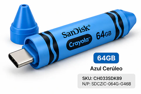 Memoria USB-C SanDisk Crayola de 64GB, 128GB y 256GB – Pendrive Tipo Crayón en Colores Azul, Verde y Naranja para Celulares, Tablets y Laptops Compatibles