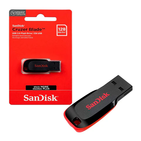 Memoria USB SanDisk Cruzer Blade de 64GB y 128GB USB 2.0 – Pendrive Compacto para Guardar Documentos, Fotos, Música y Archivos en Computadoras y Laptops