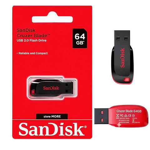 Memoria USB SanDisk Cruzer Blade de 64GB y 128GB USB 2.0 – Pendrive Compacto para Guardar Documentos, Fotos, Música y Archivos en Computadoras y Laptops