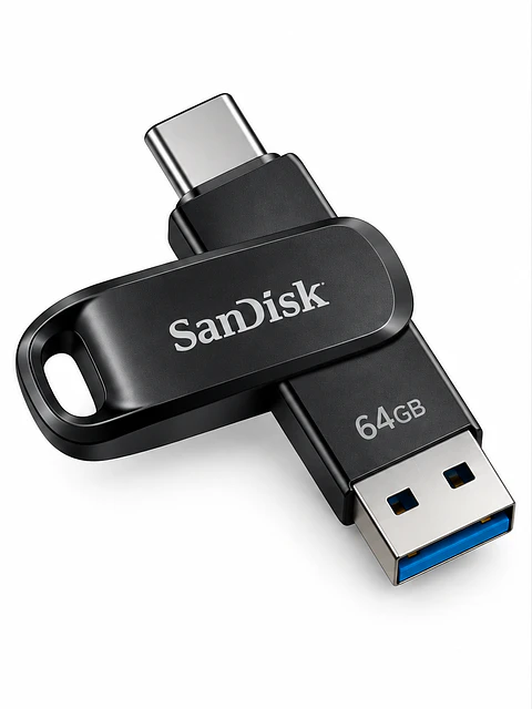 Memoria USB SanDisk Ultra Dual Drive USB-C y USB-A de 64GB y 128GB – Pendrive de Doble Conector con Diseño Giratorio para Celulares Android, Tablets, Laptops y Computadoras Compatibles