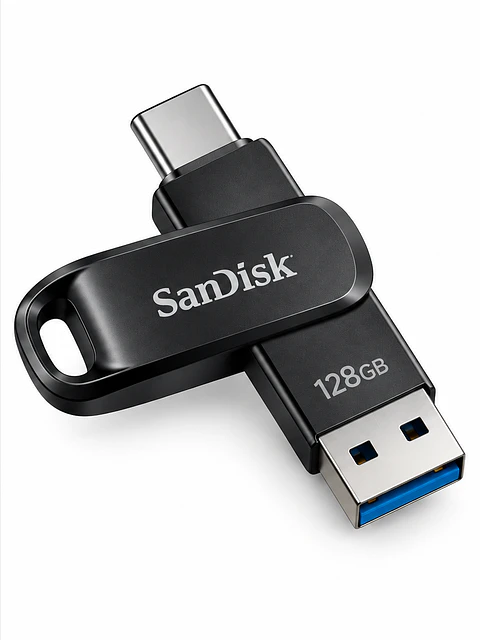 Memoria USB SanDisk Ultra Dual Drive USB-C y USB-A de 64GB y 128GB – Pendrive de Doble Conector con Diseño Giratorio para Celulares Android, Tablets, Laptops y Computadoras Compatibles
