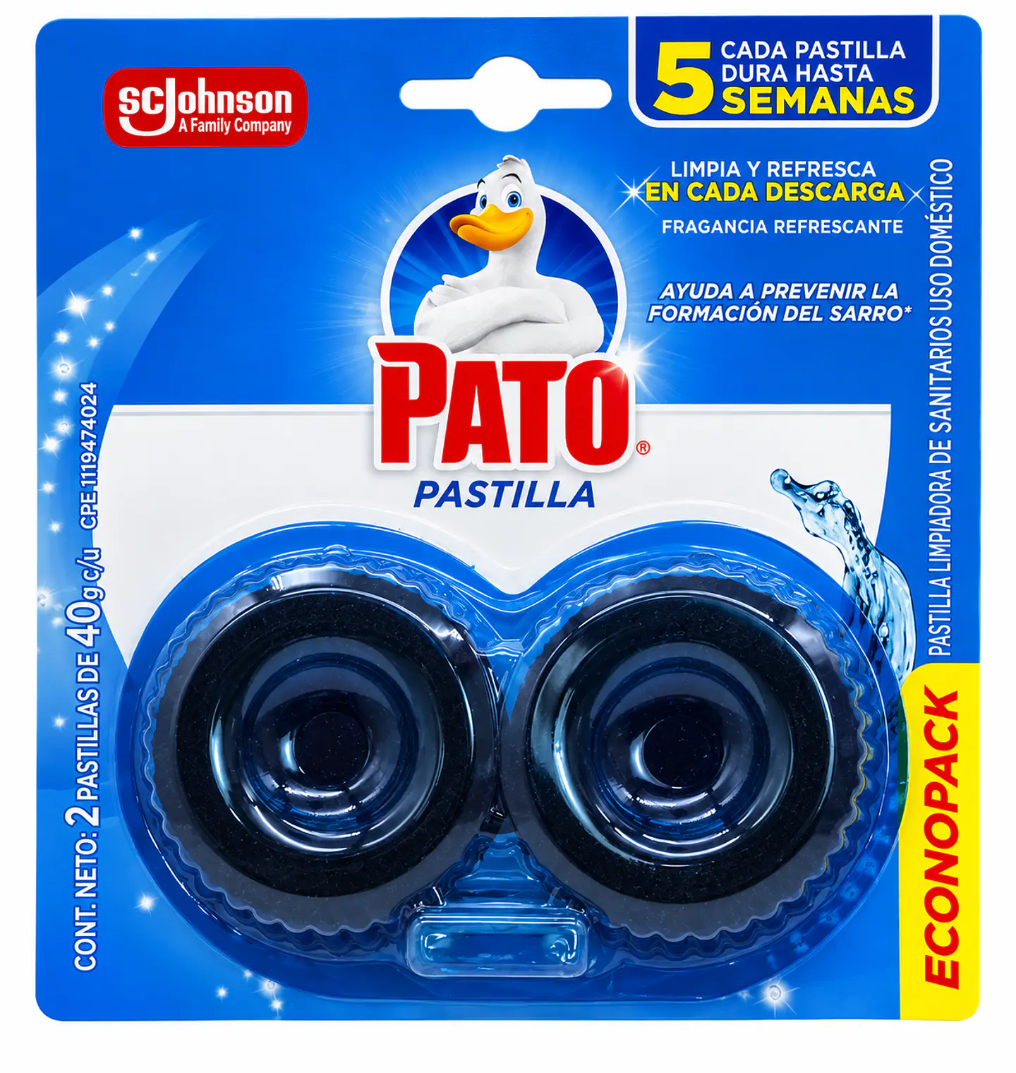 Pastillas Limpiadoras para Tanque de Inodoro Pato Brisa de Mar 2 Unidades de 40 g – Agua Azul 1