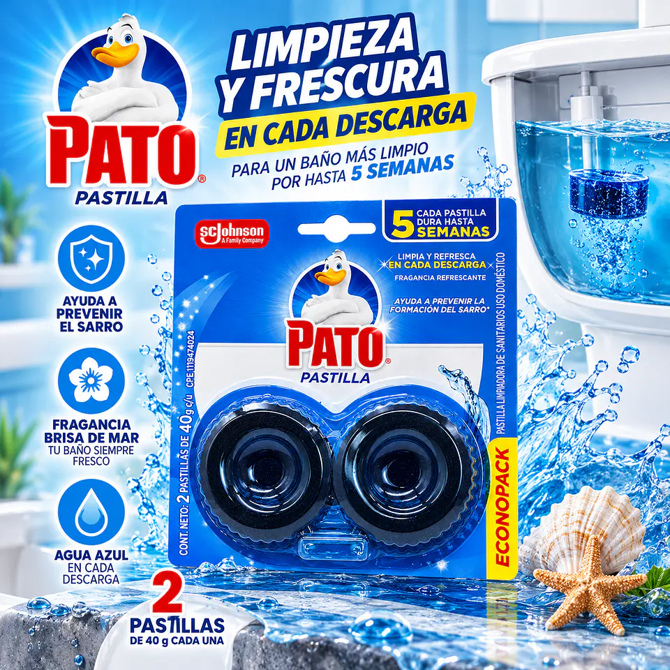 Pastillas Limpiadoras para Tanque de Inodoro Pato Brisa de Mar 2 Unidades de 40 g – Agua Azul 2