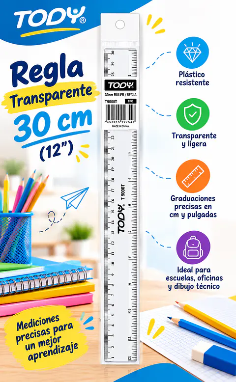 Regla Transparente 30 cm (12") T9000T