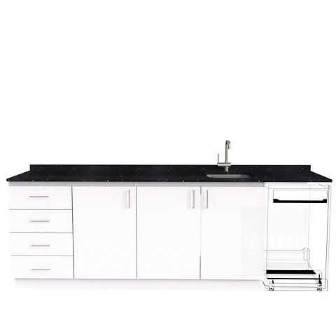 Mueble lavaplatos Simple con espacio para Frigobar  de 220cm a 260cm /  Blanco