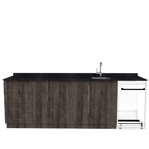 Mueble lavaplatos Simple con espacio para Frigobar  de 220cm a 260cm / Espresso