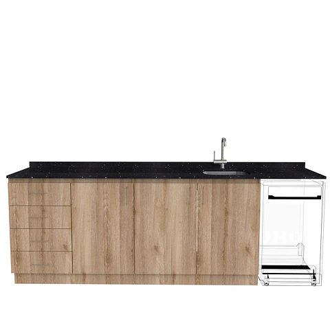 Mueble lavaplatos Simple con espacio para Frigobar  de 220cm a 260cm /  Cava