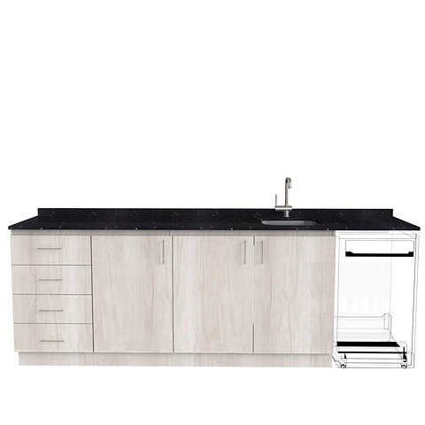 Mueble lavaplatos Simple con espacio para Frigobar  de 220cm a 260cm /  Toscana
