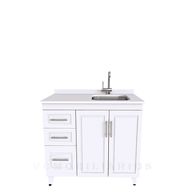 Mueble lavaplatos simple de 100 cm / Cuarzo Blanco Snow / Izquierdo