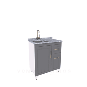 Mueble lavaplatos simple de 80 cm / Granito gris mara / Derecho 