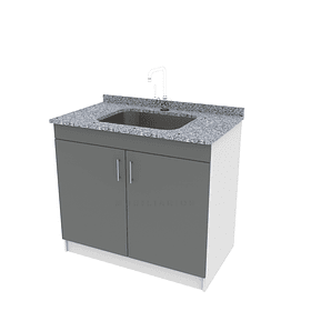 Mueble lavadero de 100 cm con cubierta de granito  / Carbón