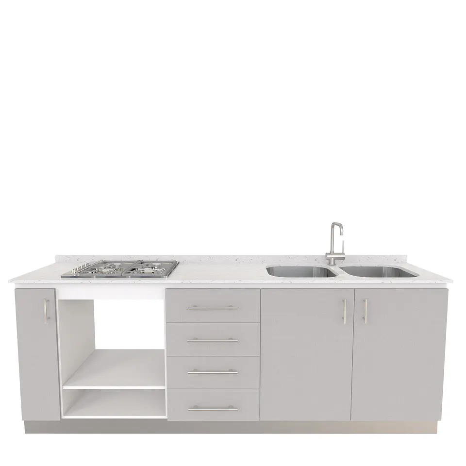 Mueble lavaplatos doble  integral MIT-2400  con cubierta de cuarzo de 240 cm 2