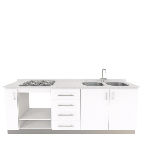 Mueble lavaplatos doble  integral MIT-2400  con cubierta de cuarzo de 240 cm