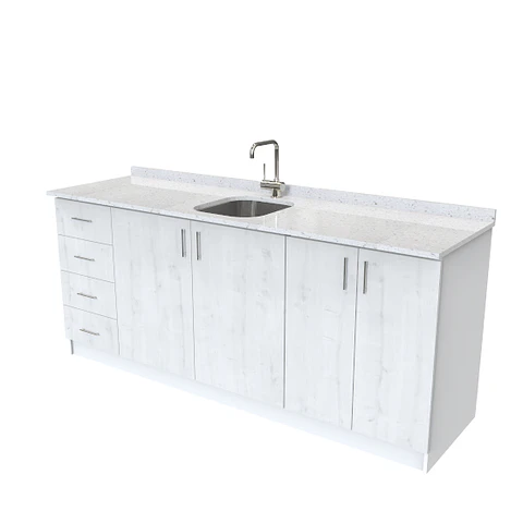 Mueble lavaplatos Doble con cubierta de cuarzo de 2 mtrs / cuarzo blanco galaxys 