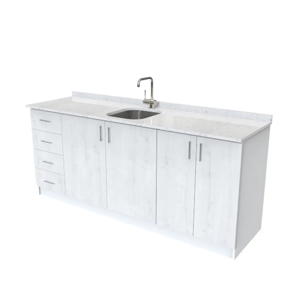 Mueble lavaplatos Doble con cubierta de cuarzo de 2 mtrs / cuarzo blanco galaxys  1