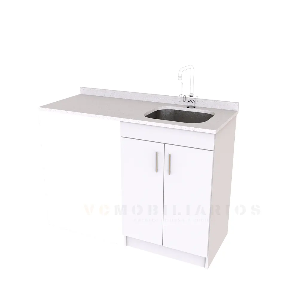 Mueble lavaplatos simple con espacio para lavavajillas  de 120 cm / Cuarzo / Blanco 1