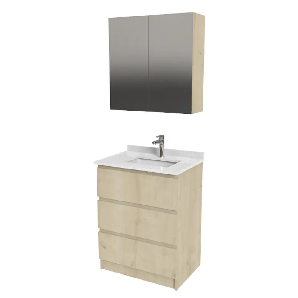 Kit Mueble Vanitorio+ botiquin  de 60 cm  K2-608-PB con cubierta de cuarzo / Rustico 1