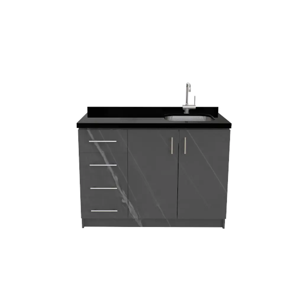 Mueble lavaplatos simple  de 125 cm / Cuarzo negro absoluto / Izquierdo 1