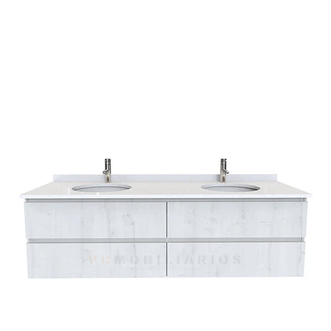 Mueble vanitorio Doble Aéreo  de 150 cm con cubierta de cuarzo /  M4-1533 -DA /  Alaska